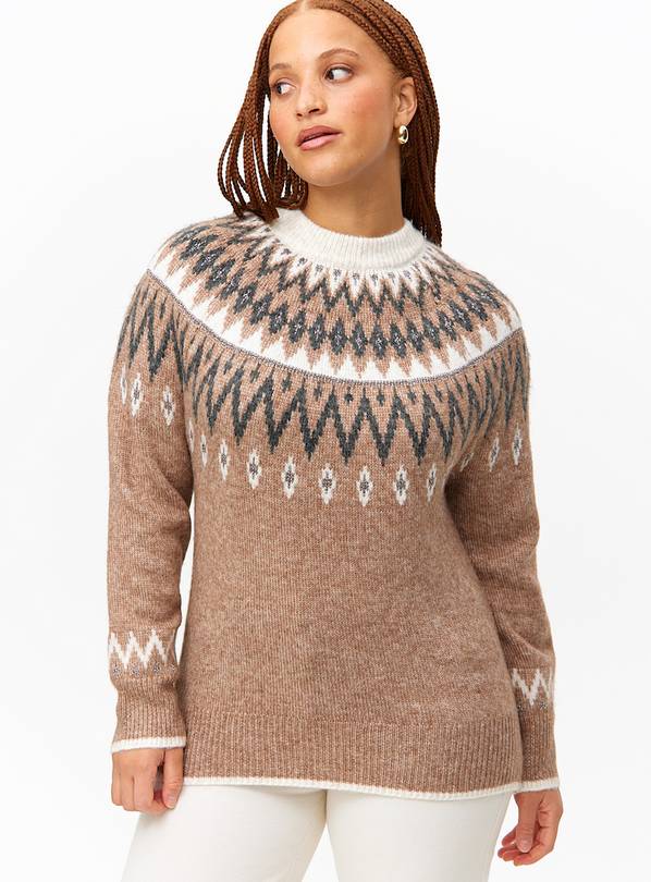 Neutral Fair Isle Sparkle Yarn Jumper 24